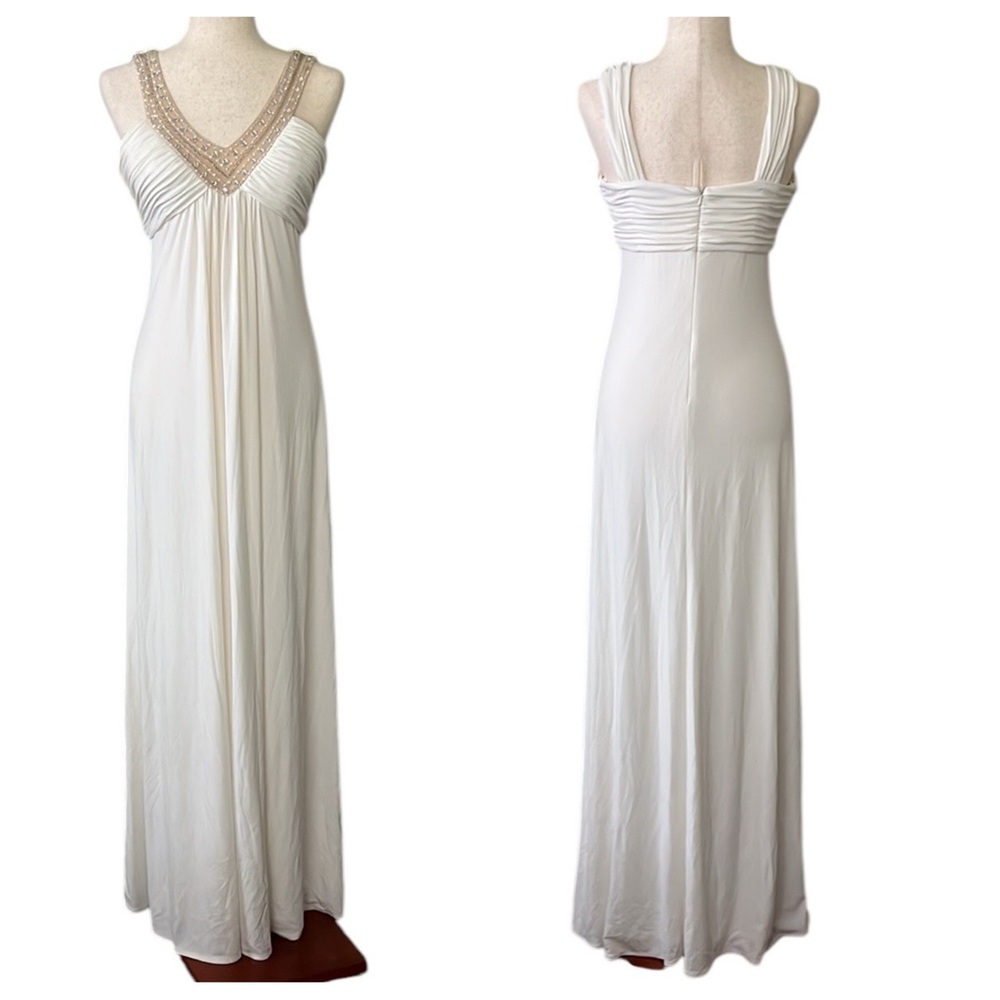 JS Boutique Ruched Embellished Neck Dress